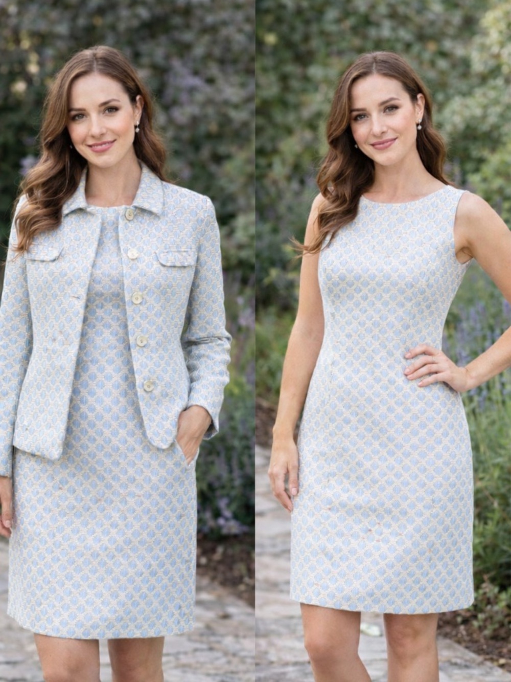 Brooks Brothers 2 Piece Dress Suit Set Blue Polka Dot Sheath Dress & Jacket